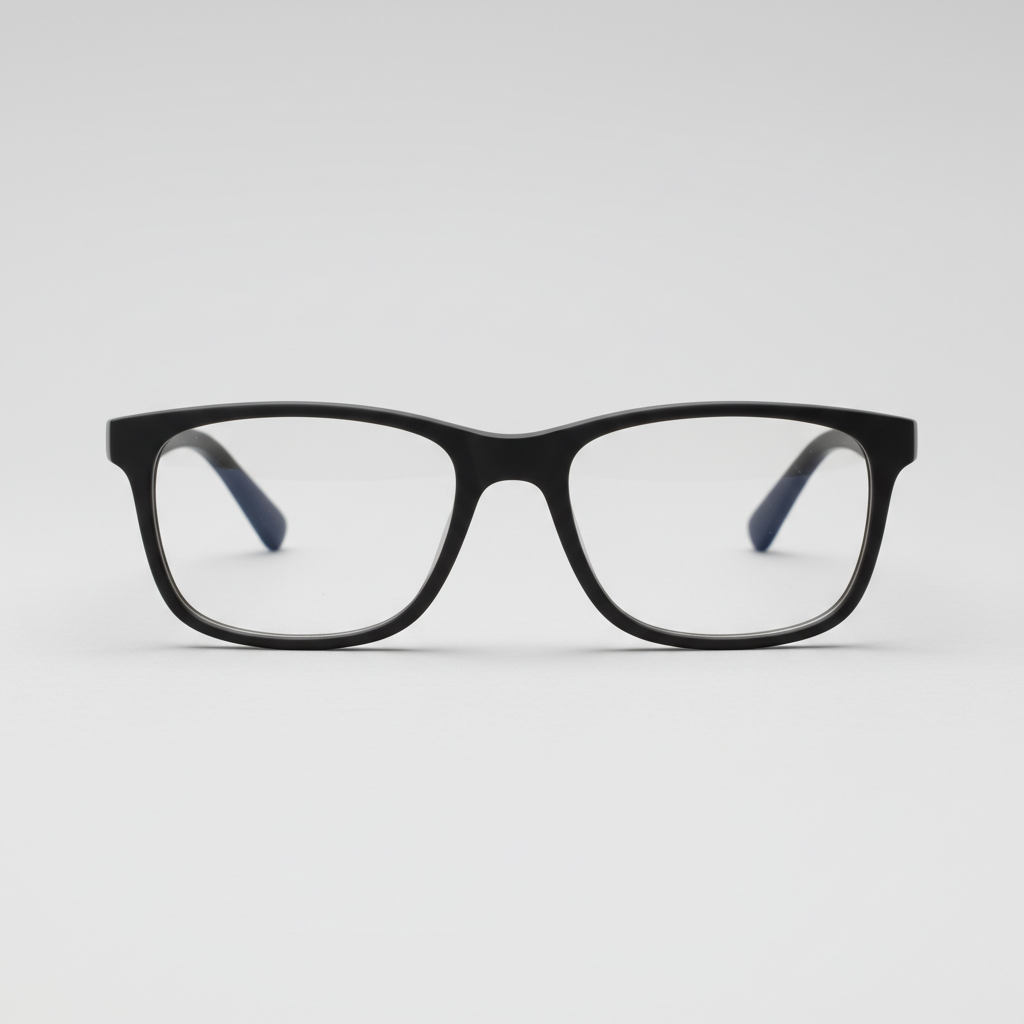 Black rectangle eyeglasses with matte finish, front view