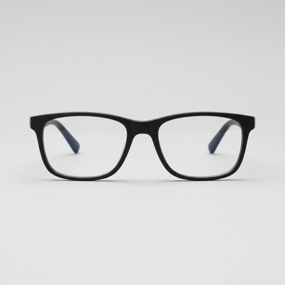 Black rectangle eyeglasses with matte finish, front view